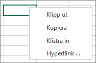 Högerklicka för att se kommandona Kopiera, Klipp ut och Klistra in