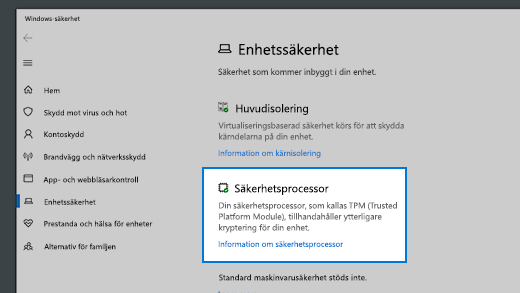 Länk till information om säkerhetsprocessor