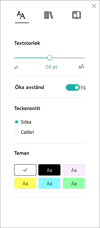 Menyn Textalternativ i Avancerad läsare