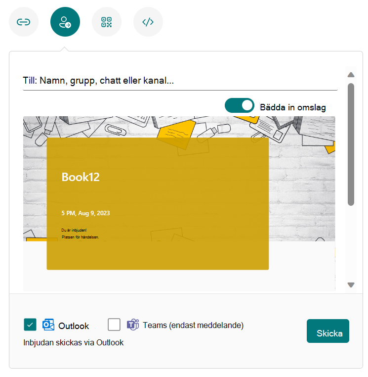 Skicka till Teams eller Outlook