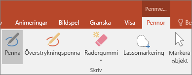 Visar knappen Penna i Pennverktyg i Office