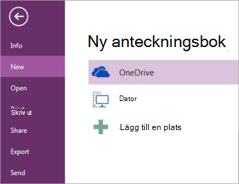 Processen för ny anteckningsbok i OneNote