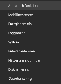 Skärmbild av startmenyn med appar och funktioner