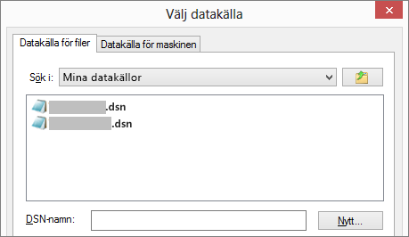 Dialogrutan Välj datakälla