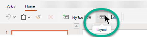 Knappen Layout på fliken Start i PowerPoint för webben.