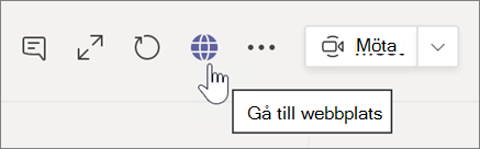 Skärmbild av markör som pekar på jordglobsikon och knappbeskrivningstext Gå till webbplatsen