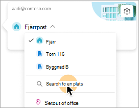 Skärmbild som visar alternativet att välja en byggnad som arbetsplats