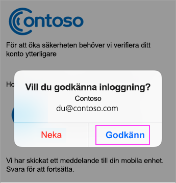 Tryck på Godkänn för att tillåta inloggning.