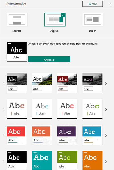 Design och format i Sway