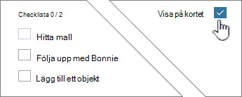 Klicka på Visa på kort för att Visa check lista