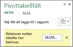 Knappen Skapa visas när en relation krävs