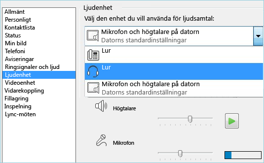 Skärmbild av ljudinställningar