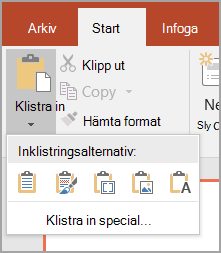 Välj Klistra in special