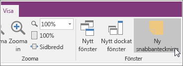 Skärmbild av knappen Ny snabbanteckning i OneNote 2016.