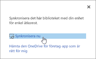 Dialogrutan Synkronisera nu där länken för att synkronisera nu har markerats