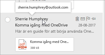 En skärmbild av markören som hovrar över en avsändares namn