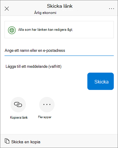 Skärmbild av dialogrutan för iOS-delning.