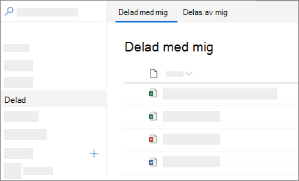 Skärmbild av vyn Delas med mig i OneDrive för företag på webben