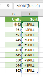 Felet #SPILL! fel – Tabellformel