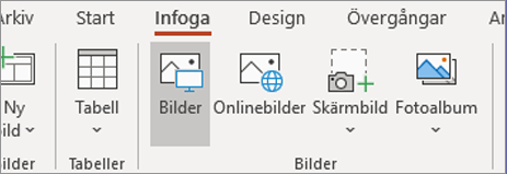 Klicka på Bilder på fliken Infoga.