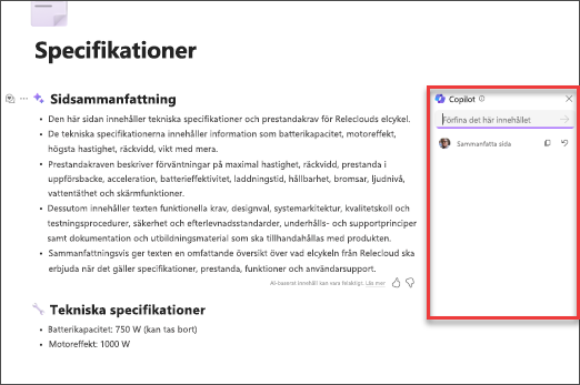 Copilot-genererad sammanfattning i Loop