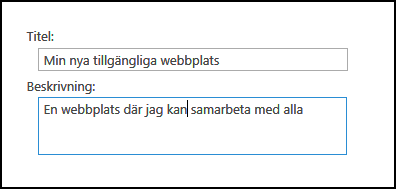 Dialogruta för titel för ny webbplats i SharePoint Online