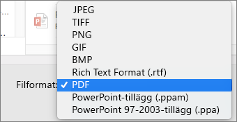 PowerPoint 2016 för Mac, exportera PDF
