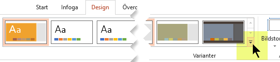 Klicka på nedåtpilen som öppnar galleriet med färgvarianter