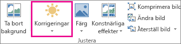Knappen Korrigeringar på fliken Bildverktyg