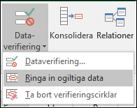 Ringa in ogiltiga data i menyfliksområdet