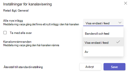 Teams – inställningar för kanalaviseringar