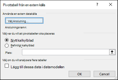 Pivottabell från en extern källa