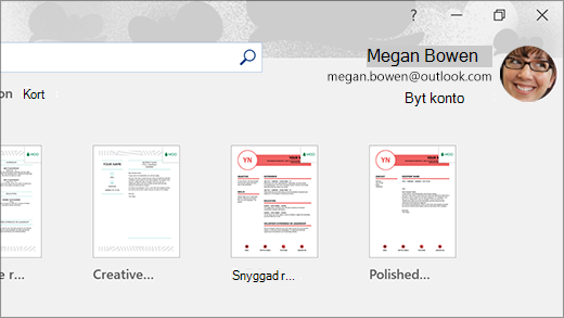 Inloggad i Microsoft Word med ett Microsoft-konto