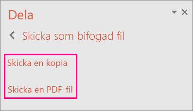 Länken Skicka en PDF i PowerPoint 2016