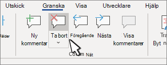 Knappen Ta bort en kommentar