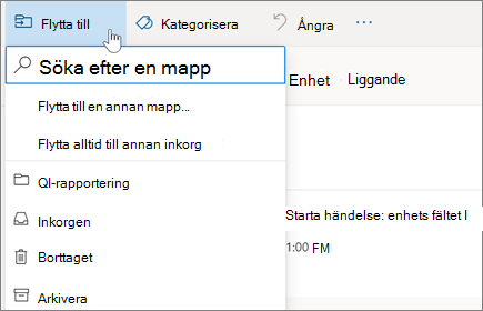 Flytta ett e-postmeddelande till en mapp i Outlook på webben