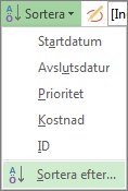 Bild av menyn Sortera på fliken Visa