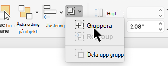 Knappen Gruppera markerad på fliken Figurformat