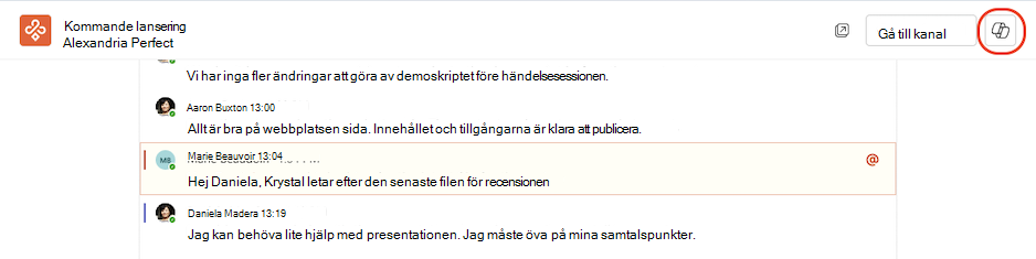 Få åtkomst till Copilot från en kanals integrerande vy