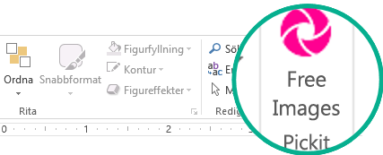 När du har installerat tillägget Pickit Free Image visas det längst till höger på fliken Start i menyfliksområdet.