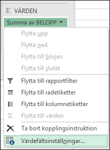 Dialogrutan Värdefältsinställningar i Excel