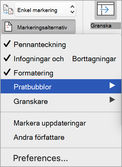 Spåra alternativ för ändringar