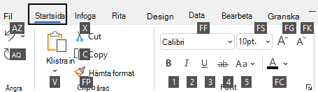 Tangenttips som visas i menyfliksområdet för Visio i Windows.