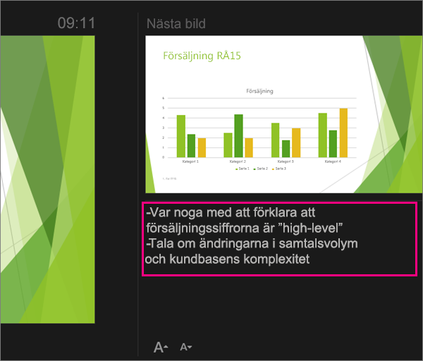 Visa anteckningar i föredragshållarvyn i PowerPoint 2016 för Mac