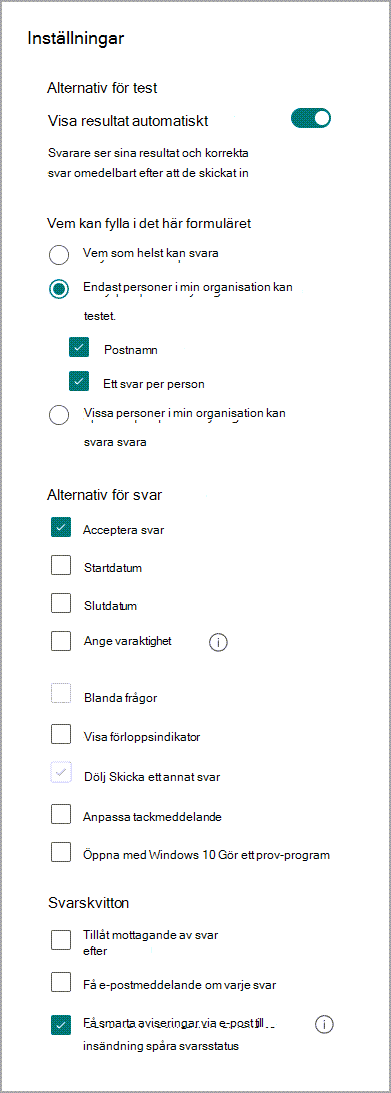 inställningsskärmen för att aktivera och inaktivera formuläraviseringar