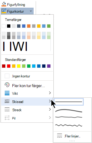 De skissade alternativen på menyn Figurkontur.