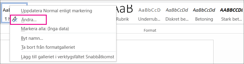 Ändra formatmall i Word