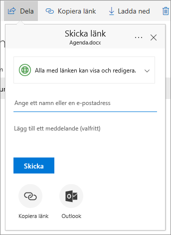 Dela en fil eller mapp i OneDrive för företag