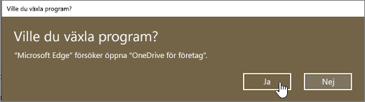Dialogrutan Byta program i Webbläsaren Windows 10 Edge där Ja har markerats