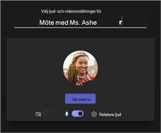 Skärmbild av öppningsskärmen när läraren inleder ett möte i Microsoft Teams för utbildning.